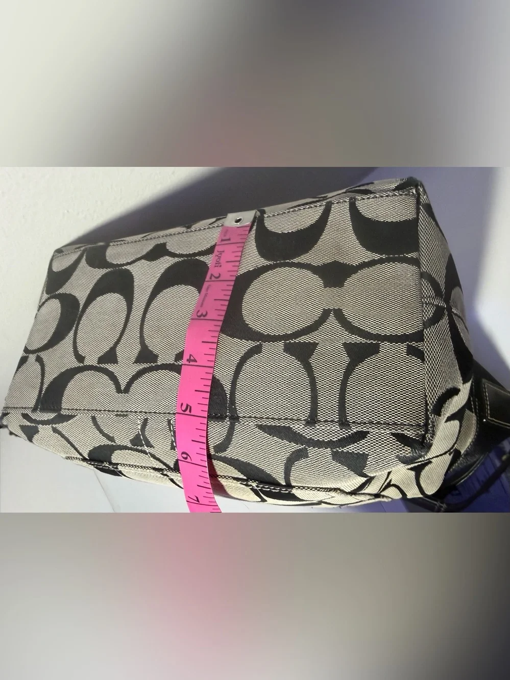 Coach Black and Gray Signature Canvas Shoulder Bag